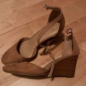 Nude Ankle Strap Wedge Heels